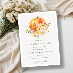 Carte De Remerciements Floral Orange Automne Citrouille Mariage Inviter