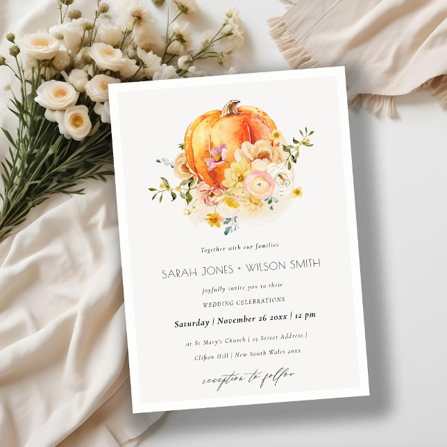 Carte De Remerciements Floral Orange Automne Citrouille Mariage Inviter (Créateur téléchargé)
