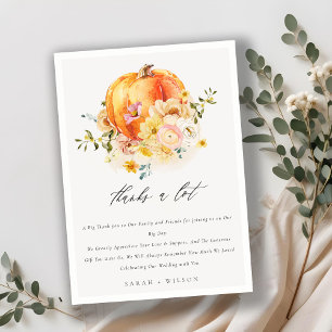 Carte De Remerciements Floral Orange Citrouille d'automne Floral Mariage