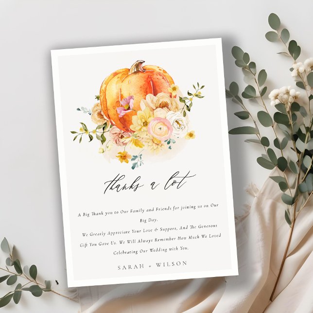 Carte De Remerciements Floral Orange Citrouille d'automne Floral Mariage (Créateur téléchargé)