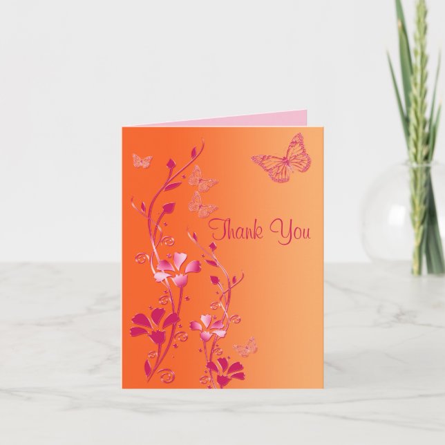 Carte de remerciements floral orange et rose (Devant)