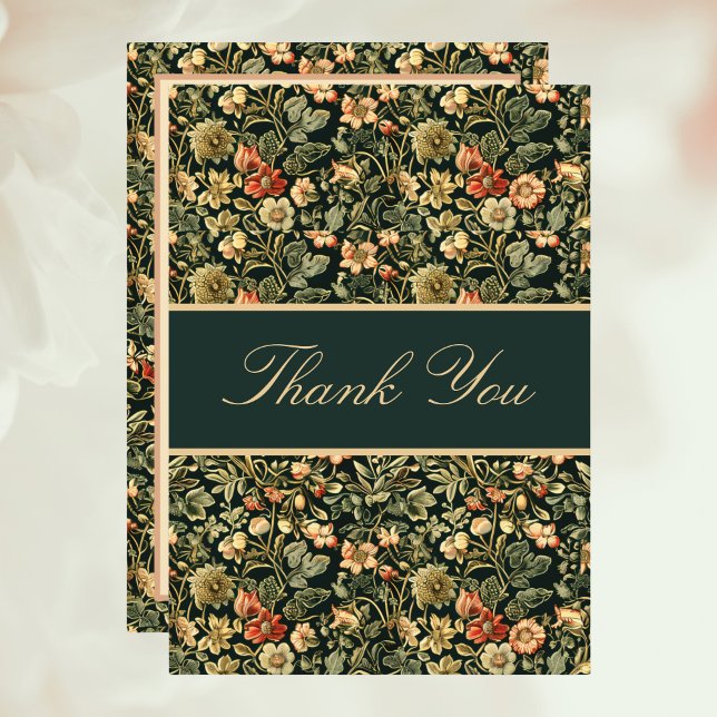 Carte De Remerciements Floral Peach Green Cream William Morris Inspired  (Créateur téléchargé)