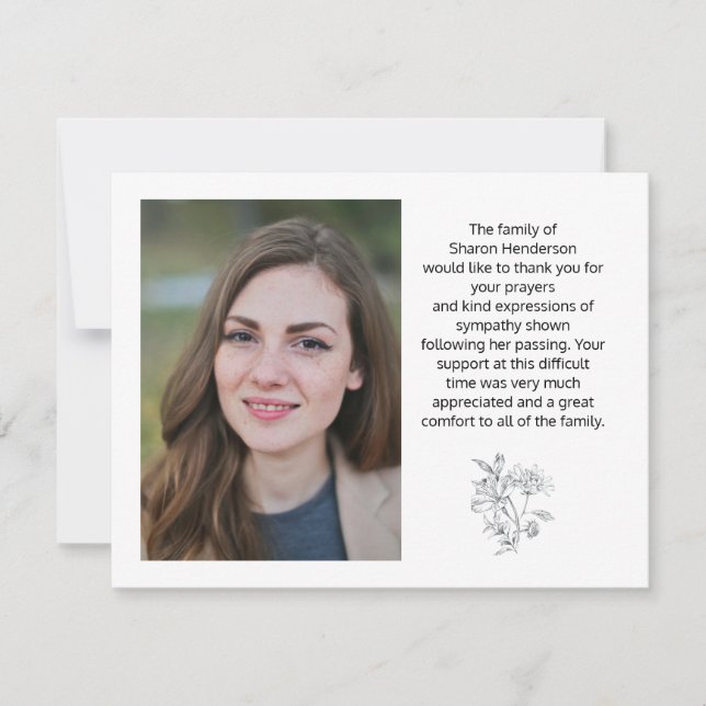 Carte De Remerciements Floral Photo Funeral Thank You Note Card (Devant)