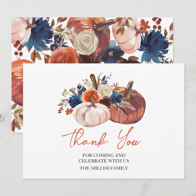 Carte De Remerciements Floral Pumpkins autumn Thank you card (Devant / Derrière)
