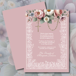 Carte De Remerciements Floral Rosary Condolence funéraire religieuse