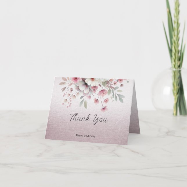 Carte de remerciements Floral rose blanc moderne (Devant)