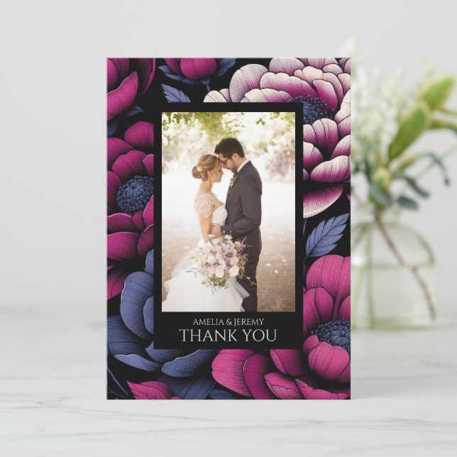 Carte De Remerciements Floral rose gras (Debout devant)