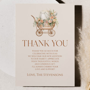 Carte De Remerciements Floral rose Vintage Baby shower de transport bébé