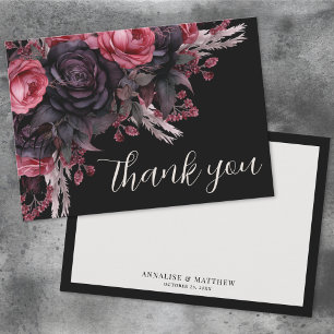 Carte De Remerciements Floral rouge noir Mariage gothique