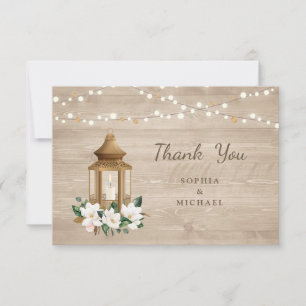 Carte De Remerciements Floral Rustique Lanterne En Bois Magnolia Éclairag