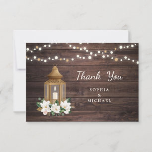 Carte De Remerciements Floral Rustique Lanterne En Bois Magnolia Éclairag