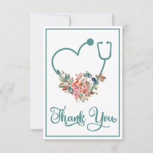 Carte De Remerciements Floral Stethoscope Coeur Infirmière Médecin de car