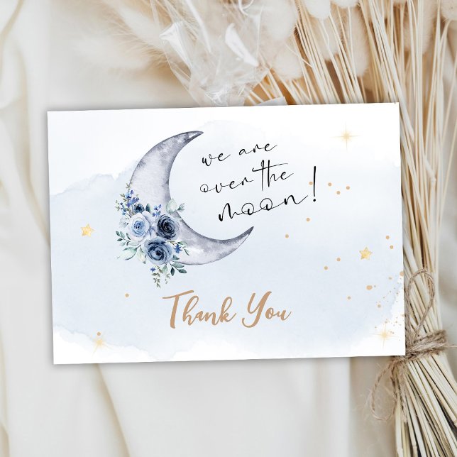Carte De Remerciements Floral Sur Le Baby shower Lune (Créateur téléchargé)
