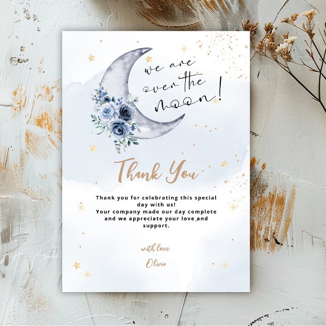 Carte De Remerciements Floral Sur Le Baby shower Lune (Créateur téléchargé)