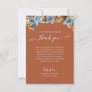 Carte De Remerciements Floral Terracotta Automne Marine Blue Rust Mariage
