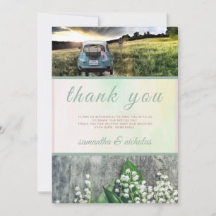 Carte De Remerciements Floral vert rose moderne juste marié Mariage