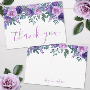Carte De Remerciements Floral violet Quinceañera anniversaire