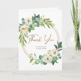 Carte de remerciements florale blanche et dorée