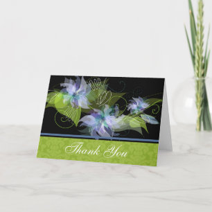 Carte de remerciements Florale Bleue Avec Damas