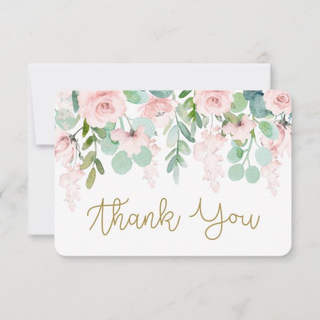 Carte de remerciements florale couleur rose pâle (Devant)