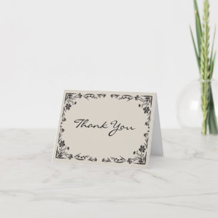 Carte de remerciements florale noire avec message 