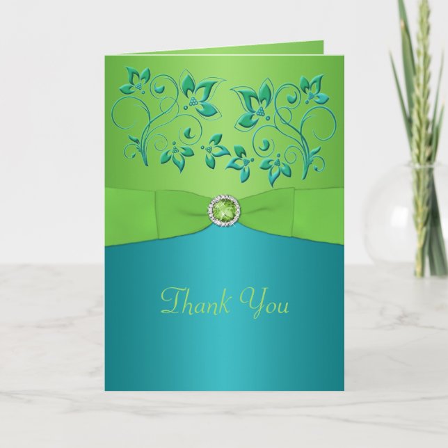 Carte de remerciements florale turquoise et citron (Devant)