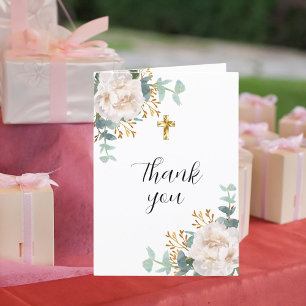 Carte De Remerciements Florales blanches eucalyptus photo Première commun
