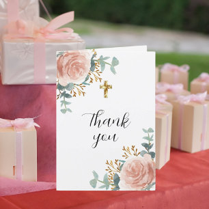 Carte De Remerciements florales d'or rose eucalyptus photo Première commu