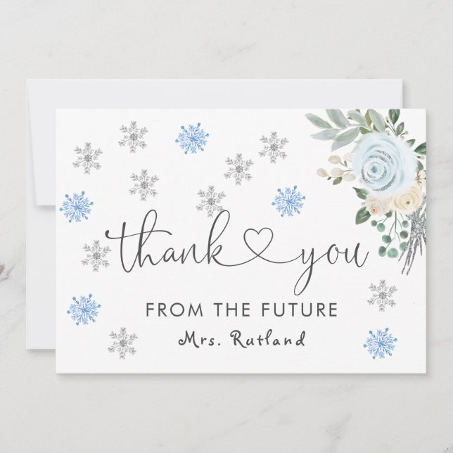 Carte De Remerciements Flore blanche Fête des mariées d'hiver Snowflakes (Devant)