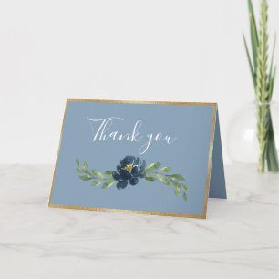 Carte De Remerciements Flore bleu Dusty Élégant Verdure romantique