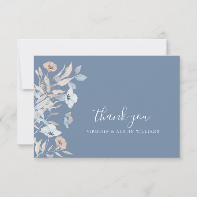 Carte De Remerciements Flore bleu poussiéreux (Devant)