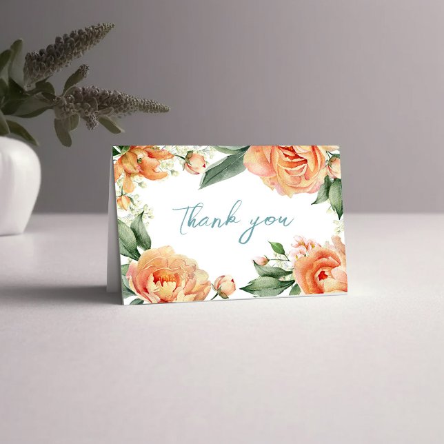 Carte De Remerciements Flore de pêche mariage élégante (Peach floral thank you card. )