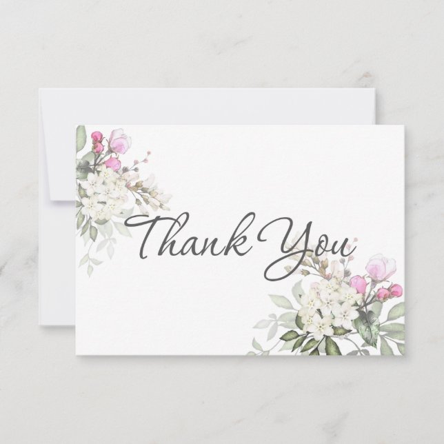 Carte De Remerciements Flore et verdure Roses doux (Devant)