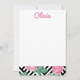 Carte De Remerciements Flore noire et rose stationnaire