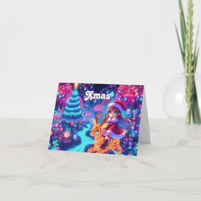 Carte De Remerciements Flore personnalisée Arbre de Noël mignonne fille P (Devant)