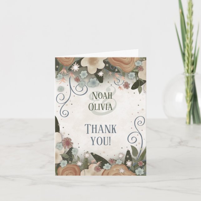 Carte De Remerciements Flore romantique Élégant FloraI Mariage Plutôt (Devant)
