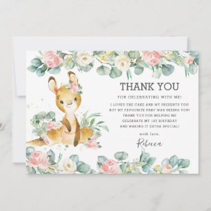 Carte De Remerciements Flore rose verte Cute Kangaroo Birthday Girl 