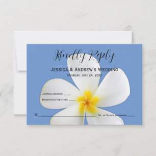 Carte De Remerciements Flore tropicale, Plumeria blanche sur bleu, RSVP