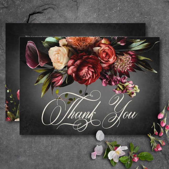 Carte De Remerciements Flou foncé élégant Flou automne Mariage floral (Dark Elegant Blur Autumn Floral Wedding Thank You Card)