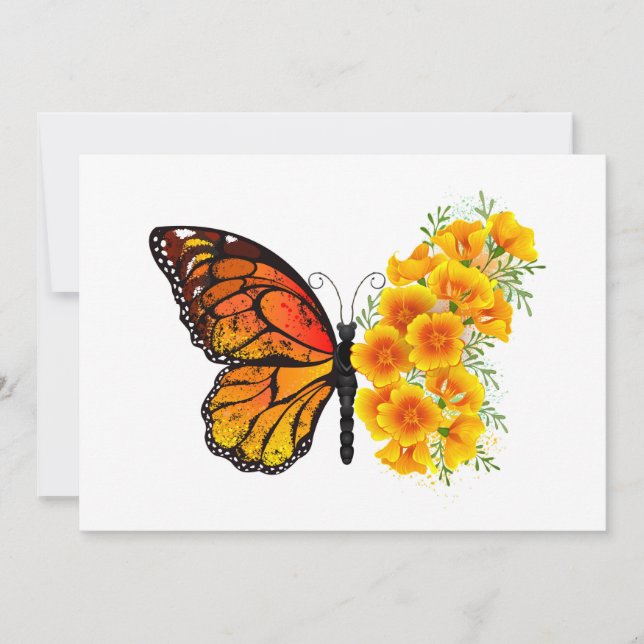 Carte De Remerciements Flower Butterfly with Yellow California Poppy (Devant)