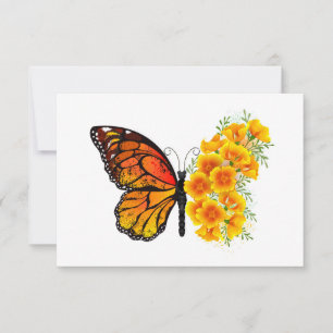 Carte De Remerciements Flower Butterfly with Yellow California Poppy