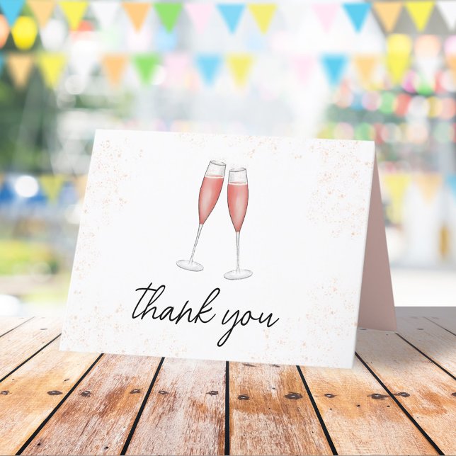 Carte De Remerciements Flûtes à champagne aquarelle pour brunch rose et b (A calligraphy script pink champagne themed thank you card. )