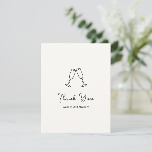 Carte De Remerciements Flûtes à main Doodle Mariage moderne (Debout devant)