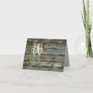 Carte De Remerciements flûtes de champagne grange bleu rustique mariage