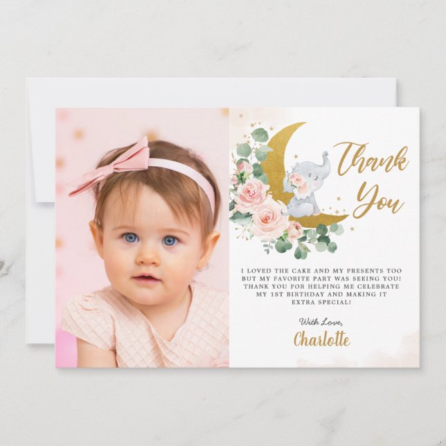 Carte De Remerciements Flux floral bleu croissant lune Anniversaire Photo (Devant)