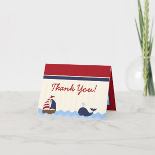 Carte De Remerciements Folded Thank you Card Ahoy Nautical Whale Boat