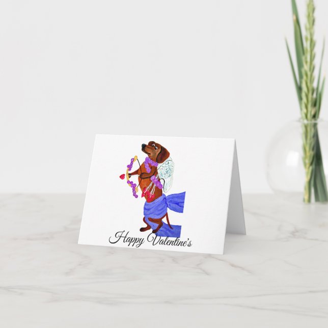 Carte De Remerciements Folded Valentine's Day Dachshund cupid Card (Devant)