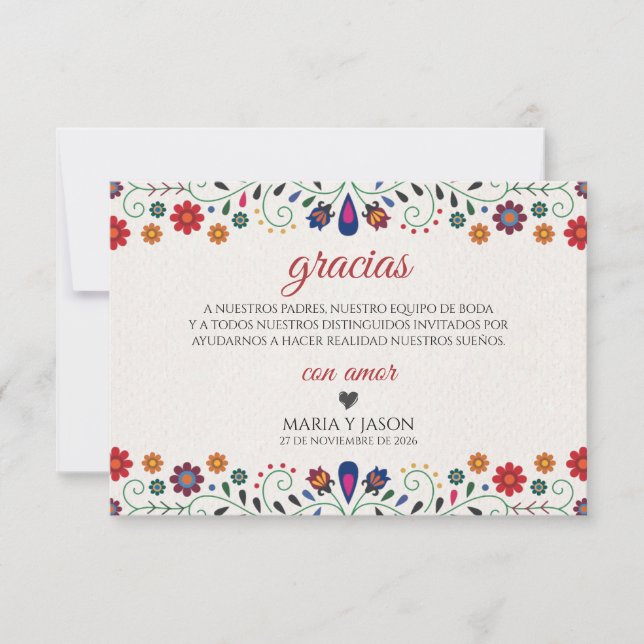 Carte De Remerciements Folk Art Floral Botanical Fiesta Spanish Wedding (Devant)