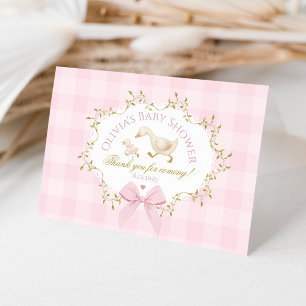 Carte De Remerciements Folle petite oie rose à carreaux Baby Shower