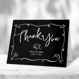 Carte De Remerciements Fond noir et blanc de style doodle dessiné à la ma